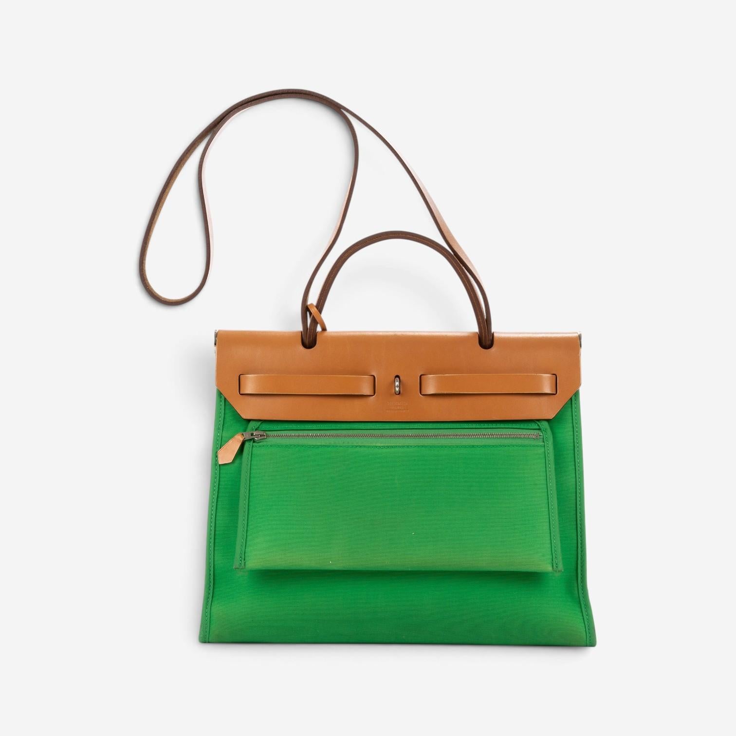 Hermès Herbag Zip Green/Tan Toile Officier Canvas Leather Bag OAG7751