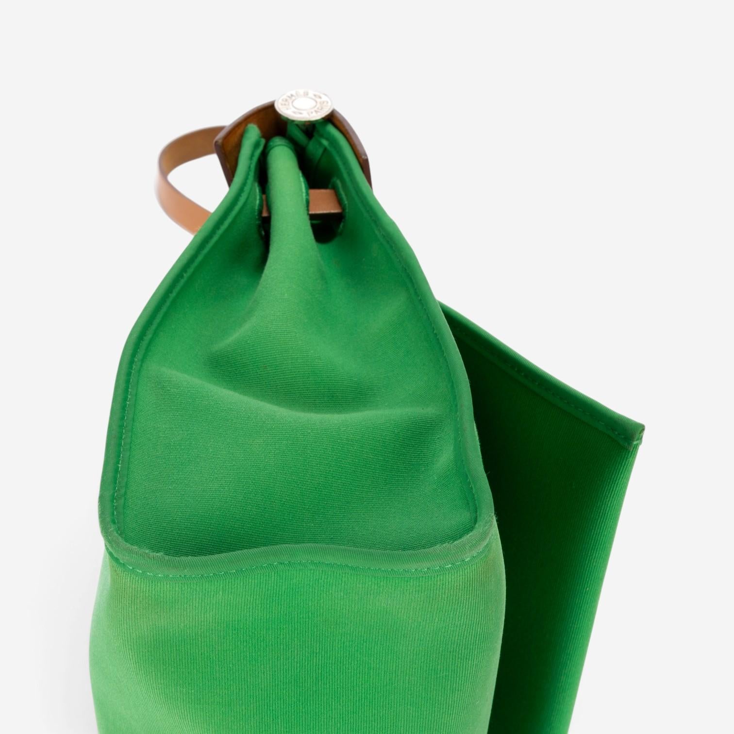 Hermès Herbag Zip Green/Tan Toile Officier Canvas Leather Bag OAG7751