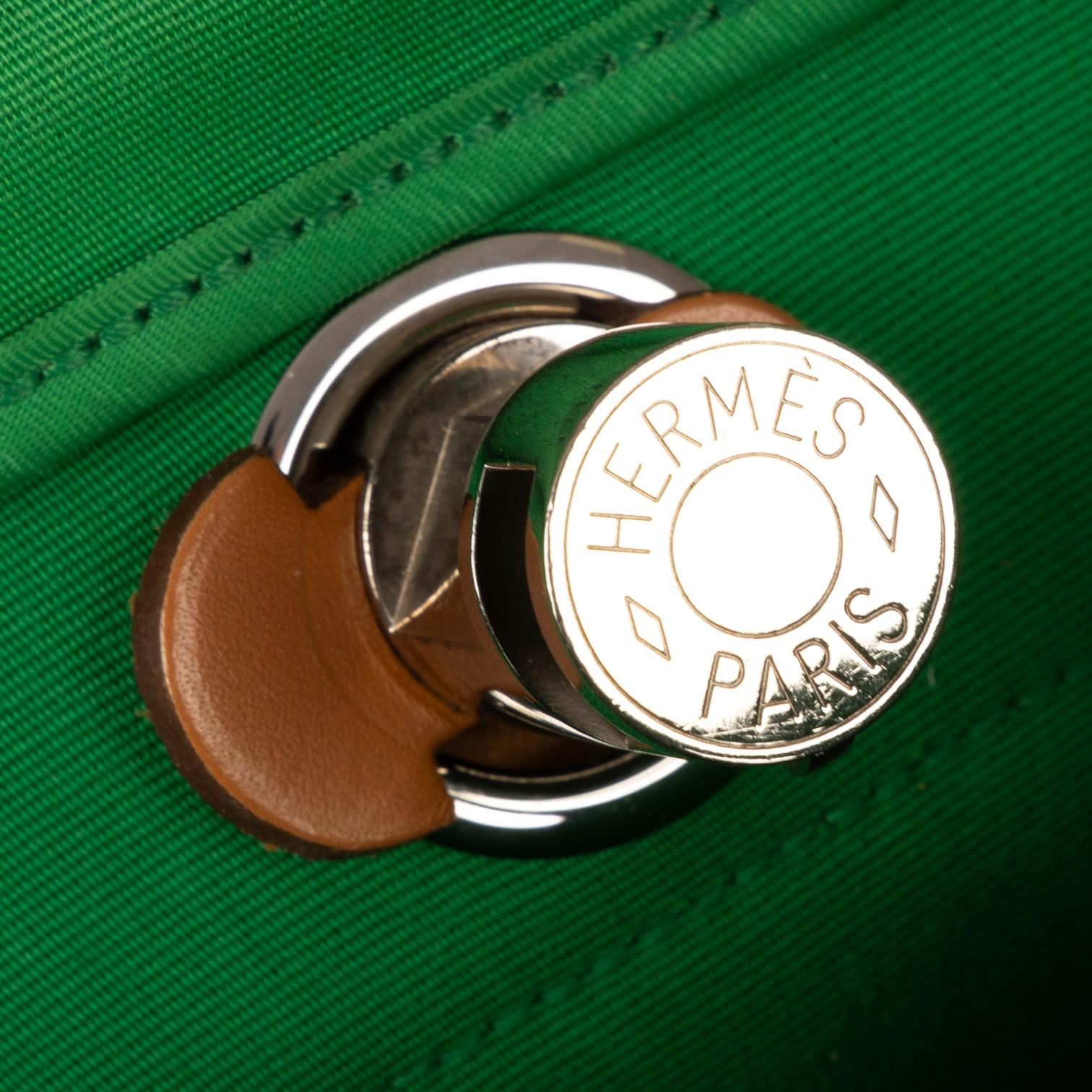 Hermès Herbag Zip Green/Tan Toile Officier Canvas Leather Bag OAG7751