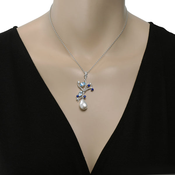 Assael 18K White Gold, Keshi Pearl, Blue Sapphire 1.03ct. tw., and Diamond Pendant Necklace P3592 - THE SOLIST