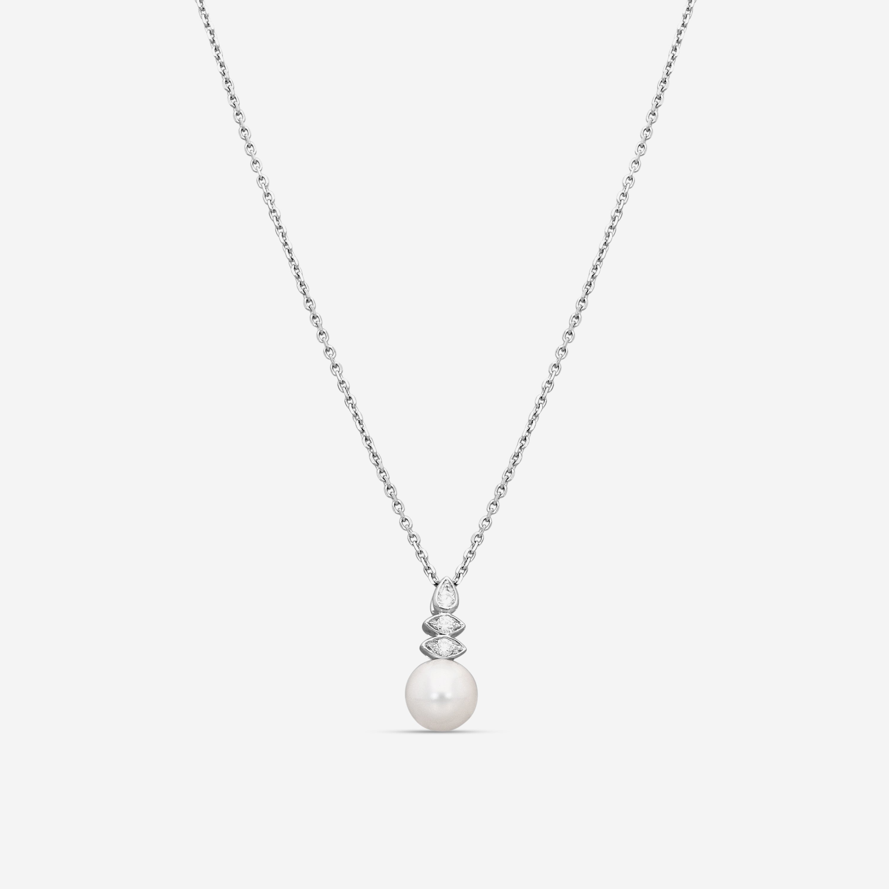 Assael 18K White Gold Akoya Cultured Pearl & Diamond Pendant Necklace P3664