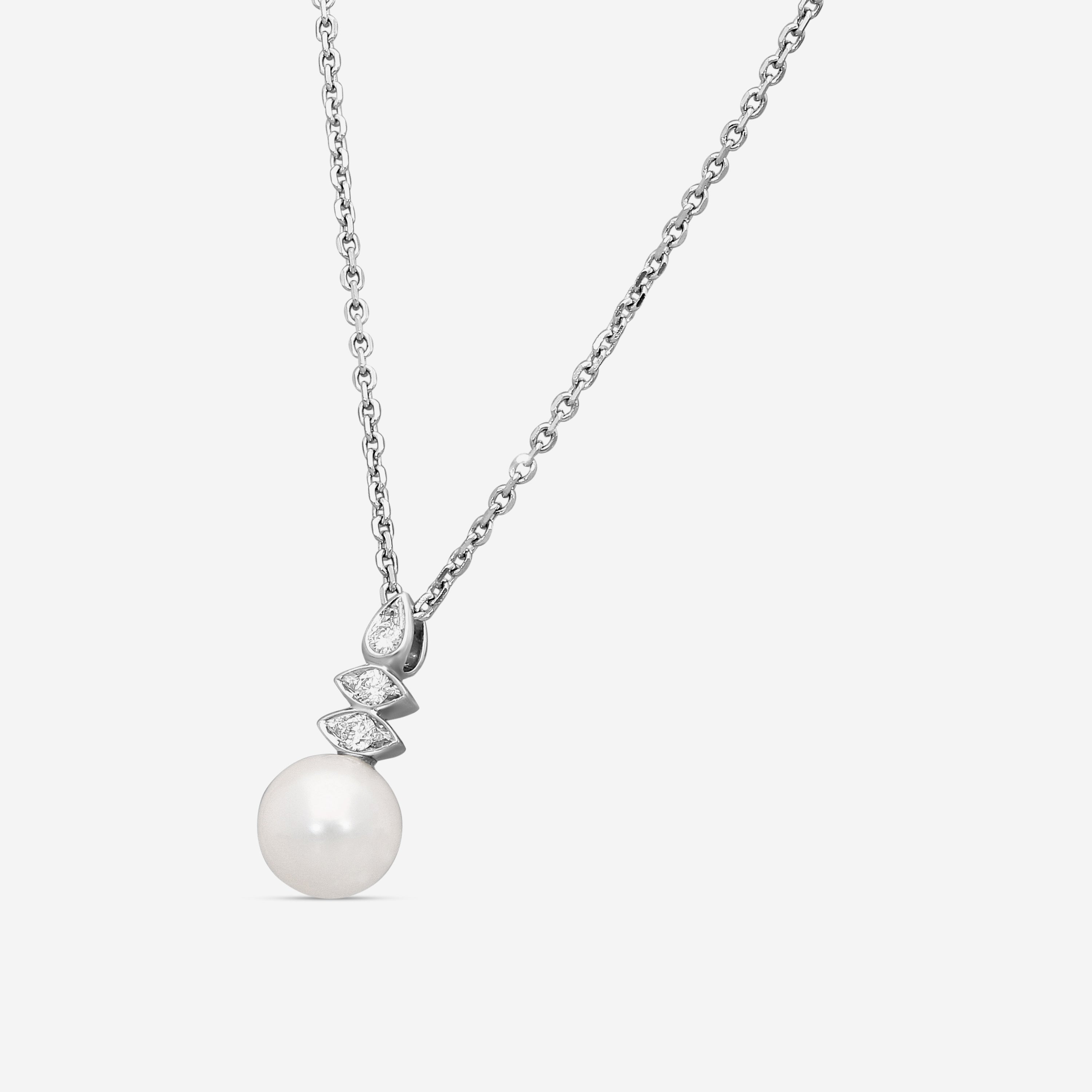 Assael 18K White Gold Akoya Cultured Pearl & Diamond Pendant Necklace P3664