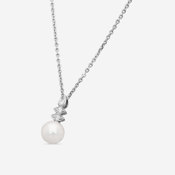 Assael 18K White Gold Akoya Cultured Pearl & Diamond Pendant Necklace P3664