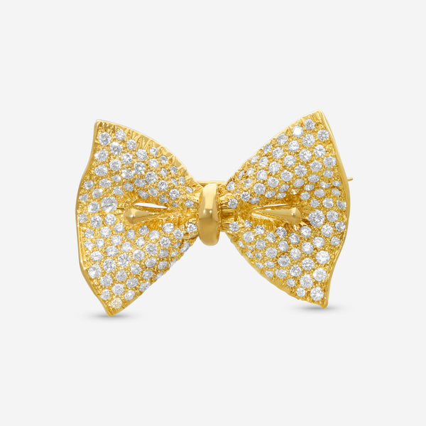 Suna Brothers 18K Yellow Gold Diamond Bow Pin P6827Y