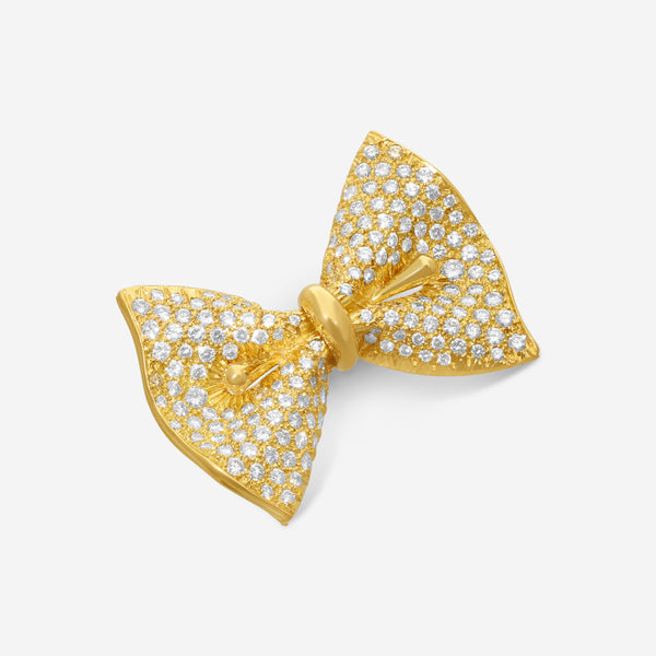 Suna Brothers 18K Yellow Gold Diamond Bow Pin P6827Y