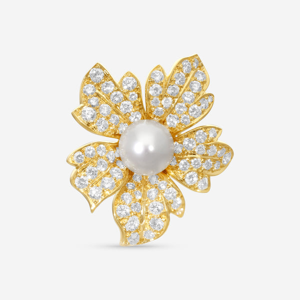 Suna Brothers 18K Yellow Gold Diamond & Pearl Brooch P6844CPY