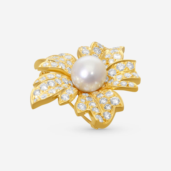Suna Brothers 18K Yellow Gold Diamond & Pearl Brooch P6844CPY