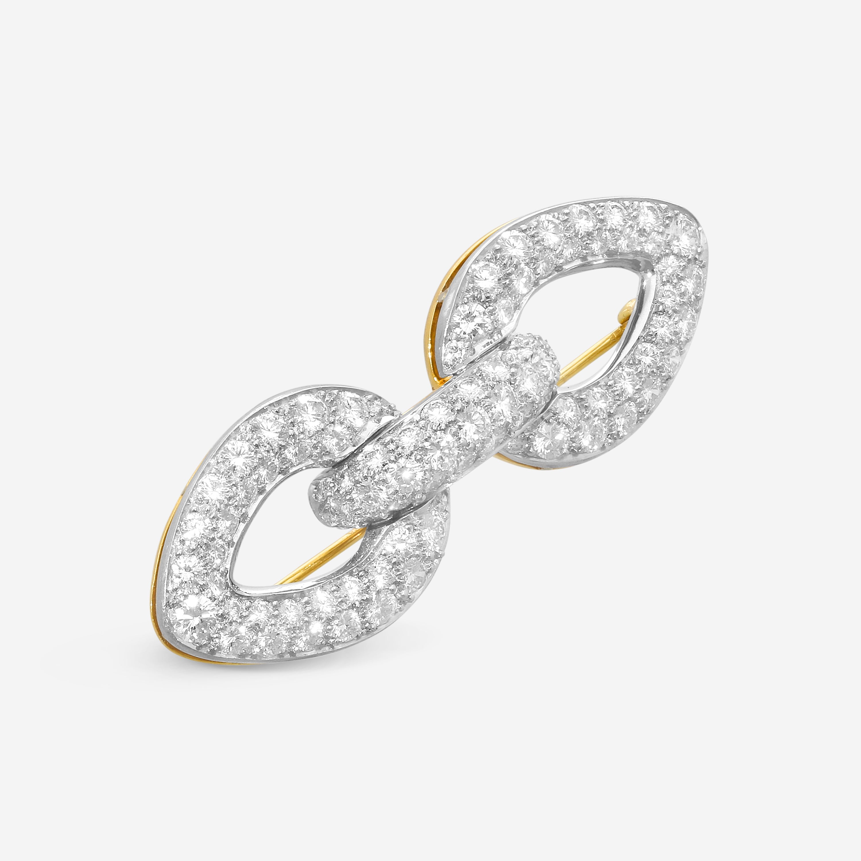 Suna Brothers 18K Yellow Gold & Platinum Diamond Bow Pin P6851T