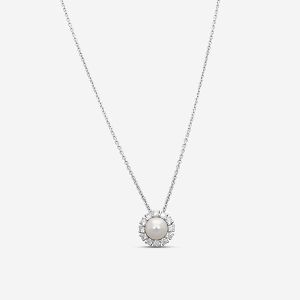 ASSAEL - Diamond & Akoya Cultured Pearl Pendant; Single Pearl 8.0 - 8.5mm,  12 Diamonds 0.67 cts, 18KW w. Chain, 18-20'' - PADH00001 - THE SOLIST