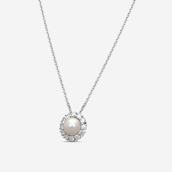ASSAEL - Diamond & Akoya Cultured Pearl Pendant; Single Pearl 8.0 - 8.5mm,  12 Diamonds 0.67 cts, 18KW w. Chain, 18-20'' - PADH00001 - THE SOLIST