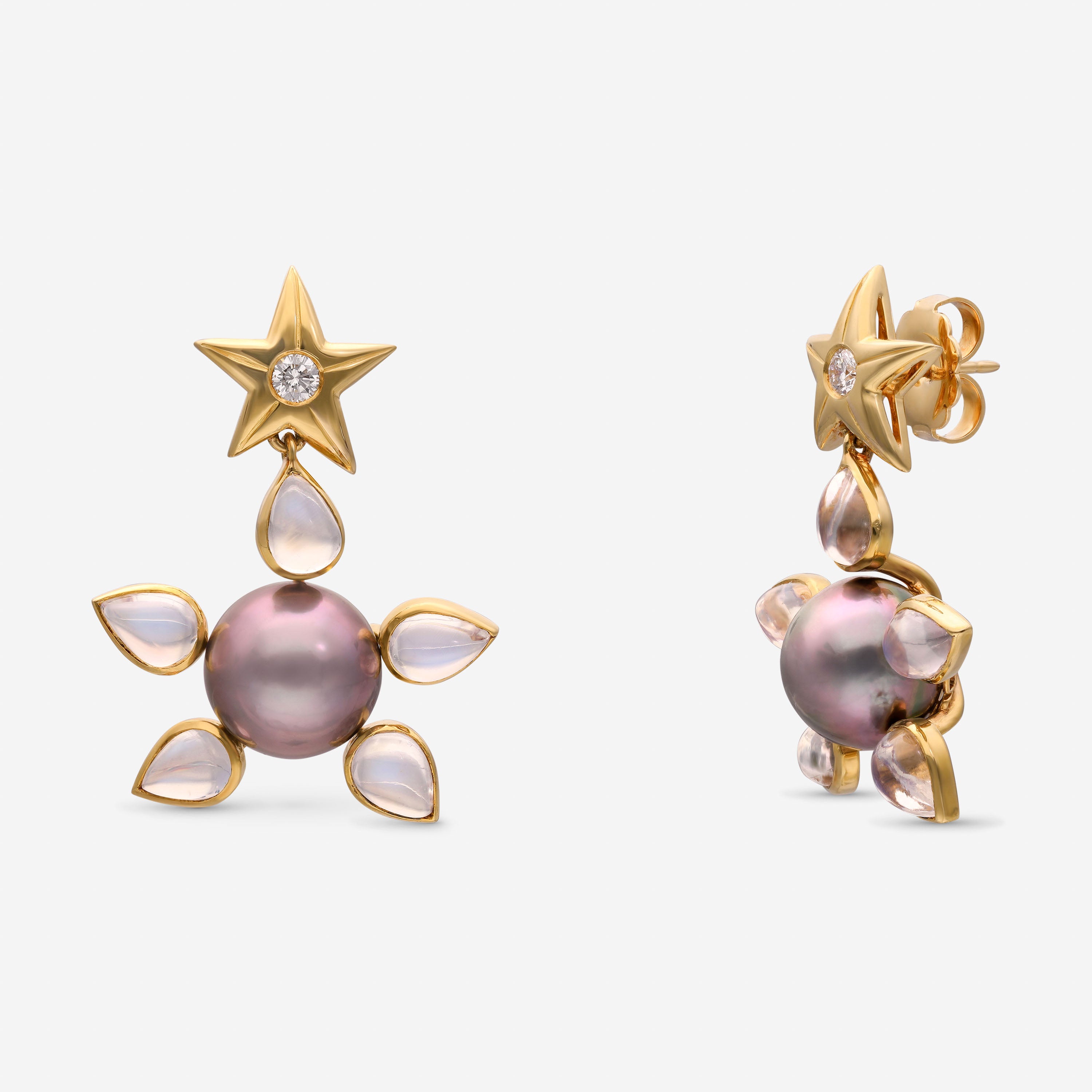 Assael 18K Yellow Gold, Tahitian Cultured Pearl and Moonstone Drop Earrings PDE0142 - THE SOLIST