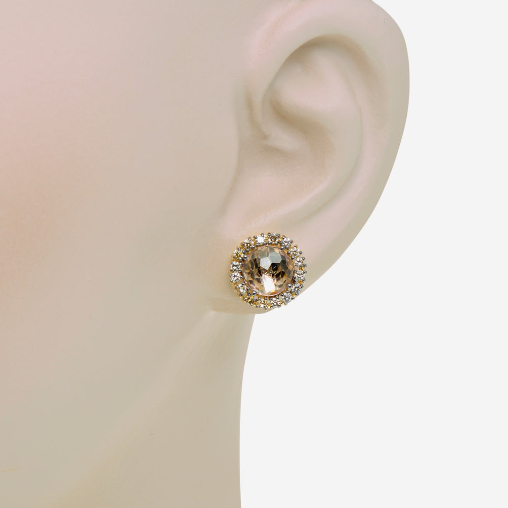 Suzanne Kalan 14K Yellow Gold, Morganite Topaz, and Diamond Stud Earrings - THE SOLIST