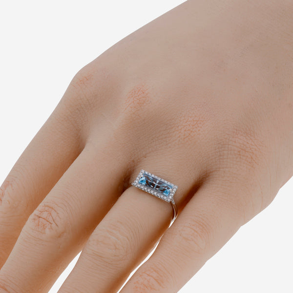 Suzanne Kalan 14K White Gold Diamond and Blue Topaz Ring sz 6.5 PR364-WGBT-65 - THE SOLIST