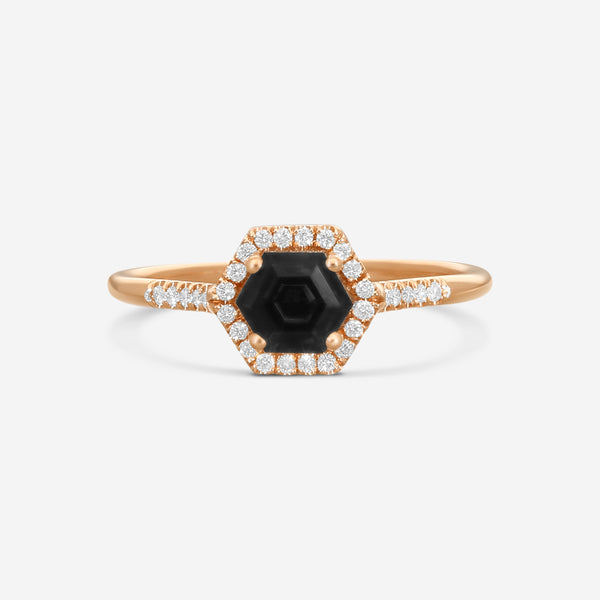 Suzanne Kalan 14K Rose Gold Diamond & Black Night Quartz Ring Sz. 6.25 PR529-RGB