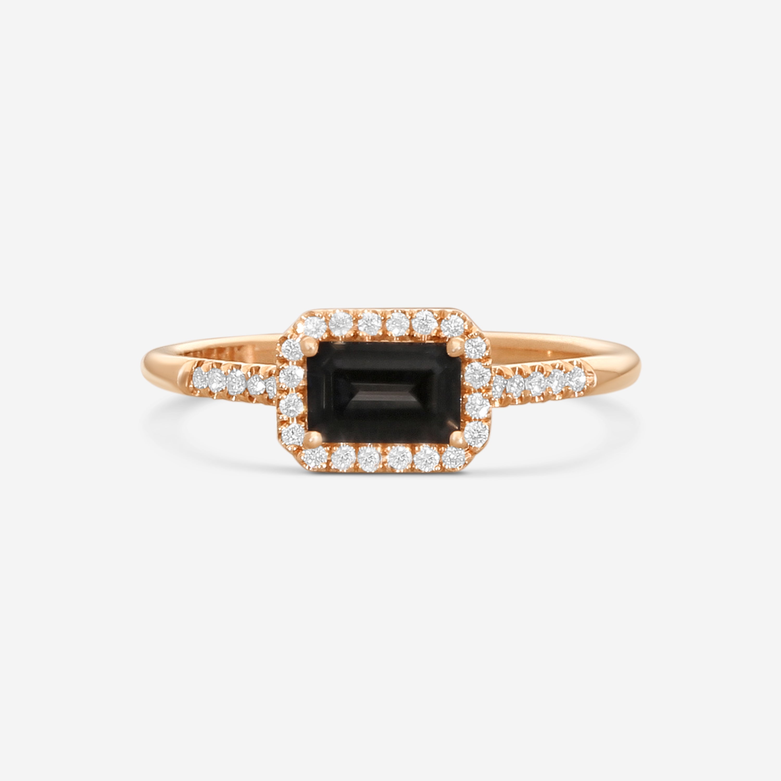 Suzanne Kalan 14K Rose Gold Diamond & Black Night Quartz Ring Sz. 6.5 PR530-RG