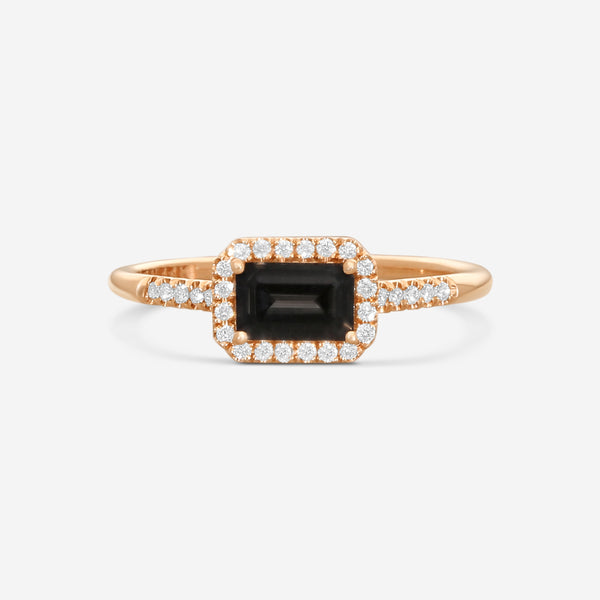 Suzanne Kalan 14K Rose Gold Diamond & Black Night Quartz Ring Sz. 6.5 PR530-RG