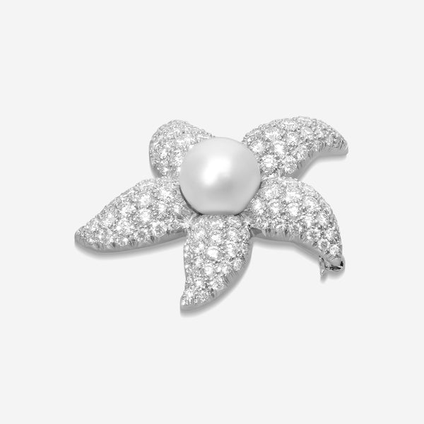 Suna Platinum Diamond & South Sea Pearl Starfish Pin P7272SSP