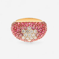 Alberto Milani Ombre 18K Yellow Gold Diamond, Pink Sapphire & Ruby Dome Ring Sz. 7 R0200E-7