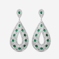 Diana M. Jewels 18K White Gold Emerald & Diamond Teardrop Drop Earrings R14038EM