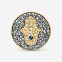 Sydney Evan Hamsa Medallion 14K Yellow Gold Diamond and Sapphire Ring Sz. 10 R27127BND-YB10