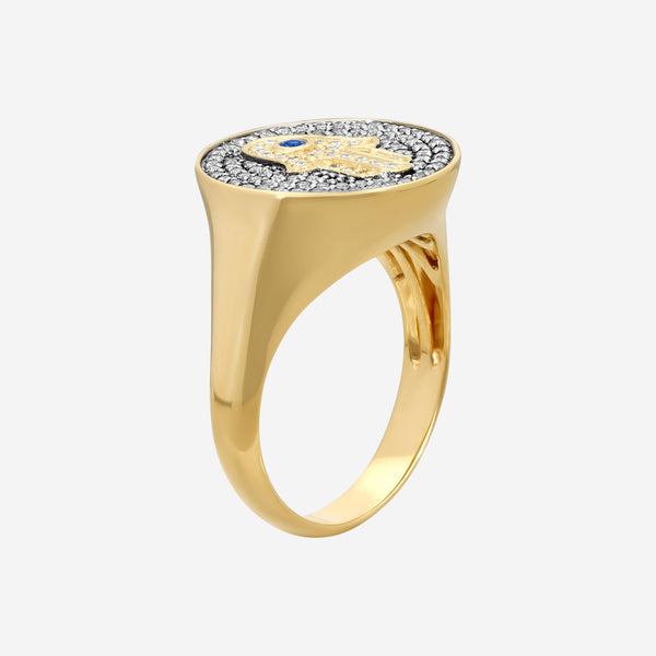 Sydney Evan Hamsa Medallion 14K Yellow Gold Diamond and Sapphire Ring Sz. 10 R27127BND-YB10