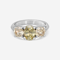 ASSAEL - Fancy Green & Brown Diamond Ring; Oval Greenish Diamond 1.25 cts, 2 Rd Brown Diamonds 1.38 cts, 18KW, Sz 6 - R2755 - THE SOLIST