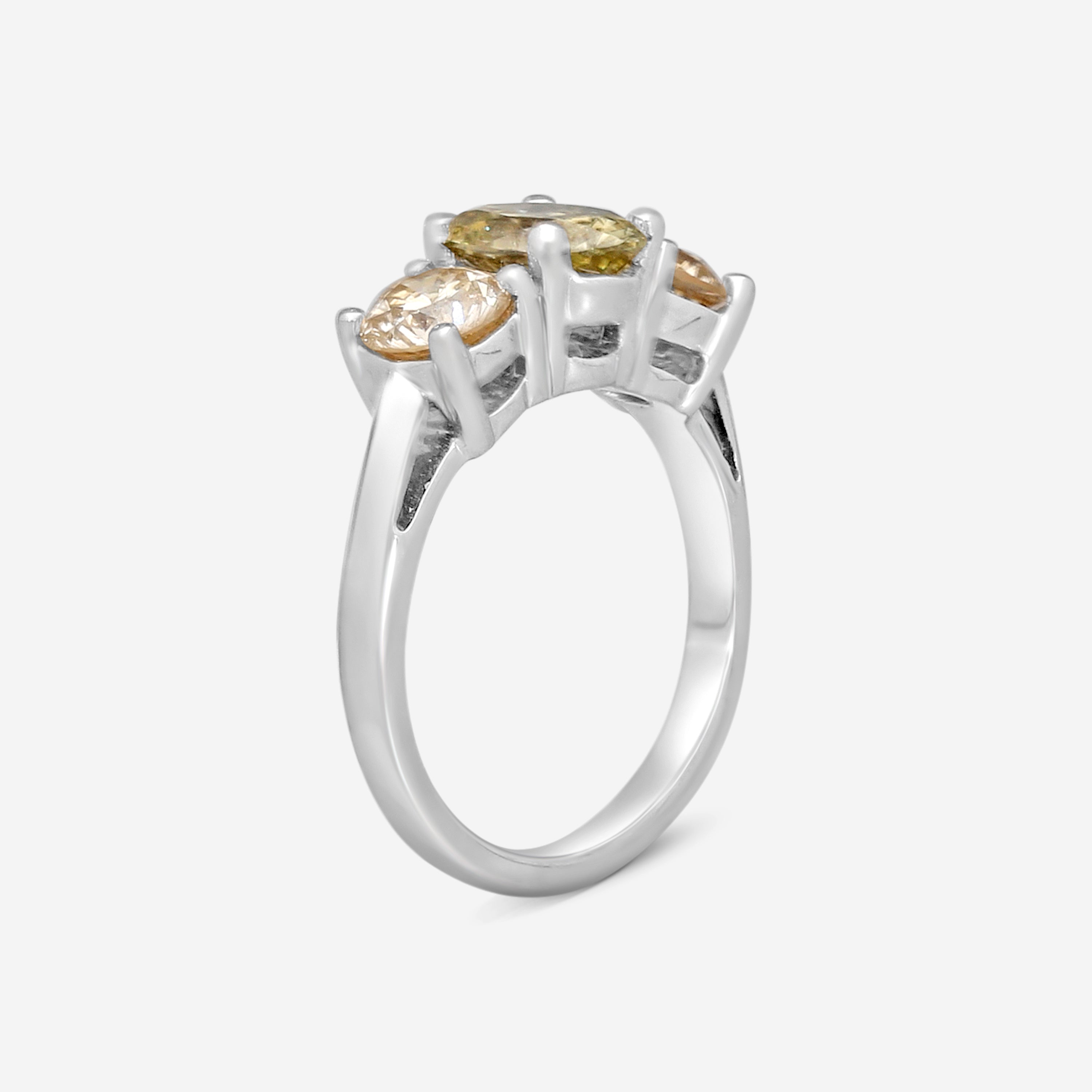 ASSAEL - Fancy Green & Brown Diamond Ring; Oval Greenish Diamond 1.25 cts, 2 Rd Brown Diamonds 1.38 cts, 18KW, Sz 6 - R2755 - THE SOLIST
