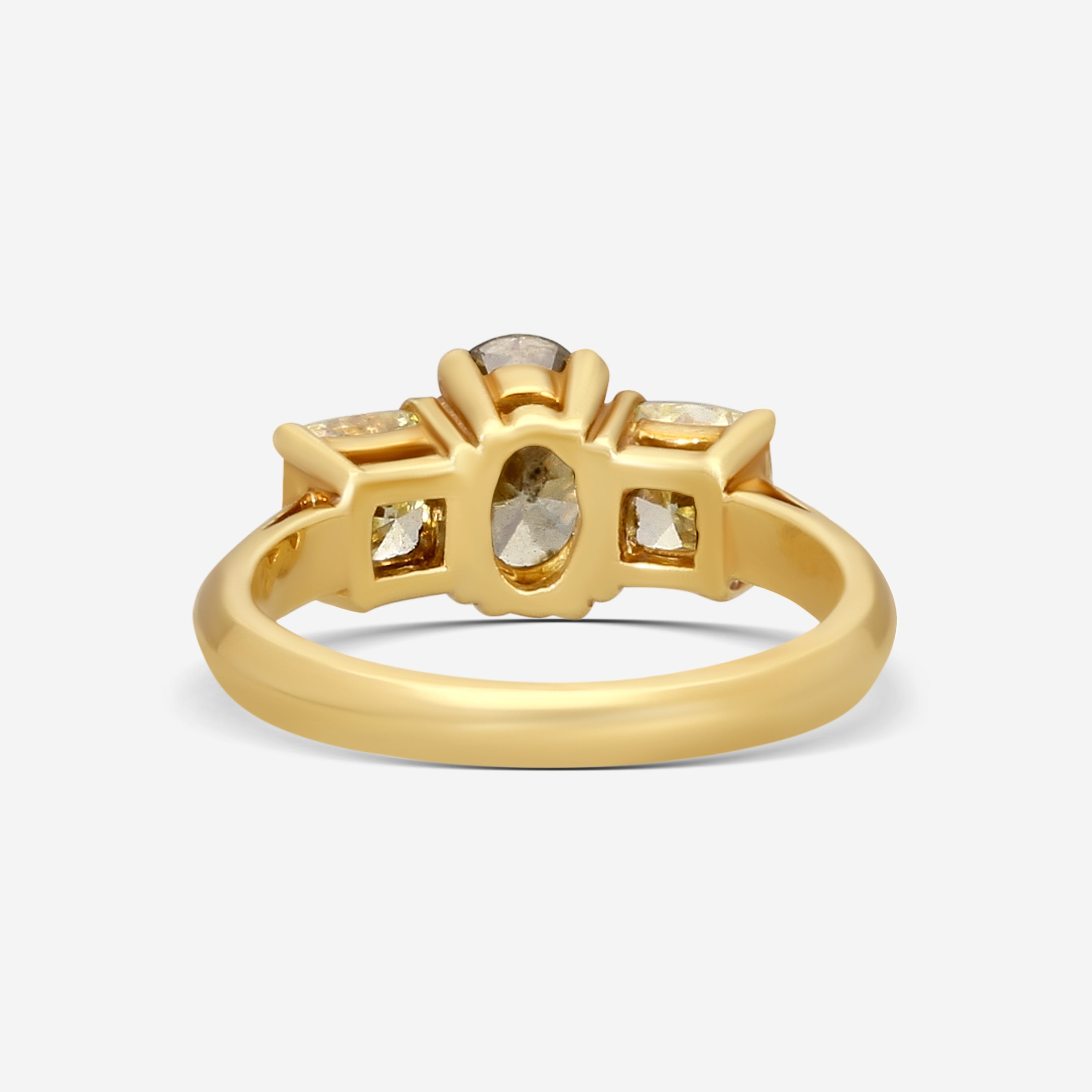 ASSAEL - Natural Fancy Dark Brown-Greenish Yellow Diamond Ring, Oval Brilliant 1.01 cts, I2, GIA Report 62039383482 w/ 2 Fancy Yellow Diamonds 1.19 dtw, 18KY, Sz 6 - R2762 - THE SOLIST