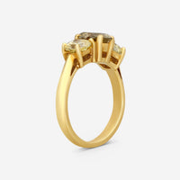 ASSAEL - Natural Fancy Dark Brown-Greenish Yellow Diamond Ring, Oval Brilliant 1.01 cts, I2, GIA Report 62039383482 w/ 2 Fancy Yellow Diamonds 1.19 dtw, 18KY, Sz 6 - R2762 - THE SOLIST