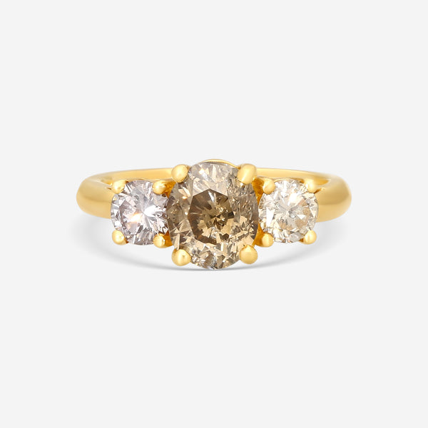 ASSAEL - Brown Diamond Ring; 1 Oval Brown Diamond 1.69 cts, 2 Rd Brilliant Cut FY Brown Diamonds 0.80 cts, 18KY - R2770 - THE SOLIST