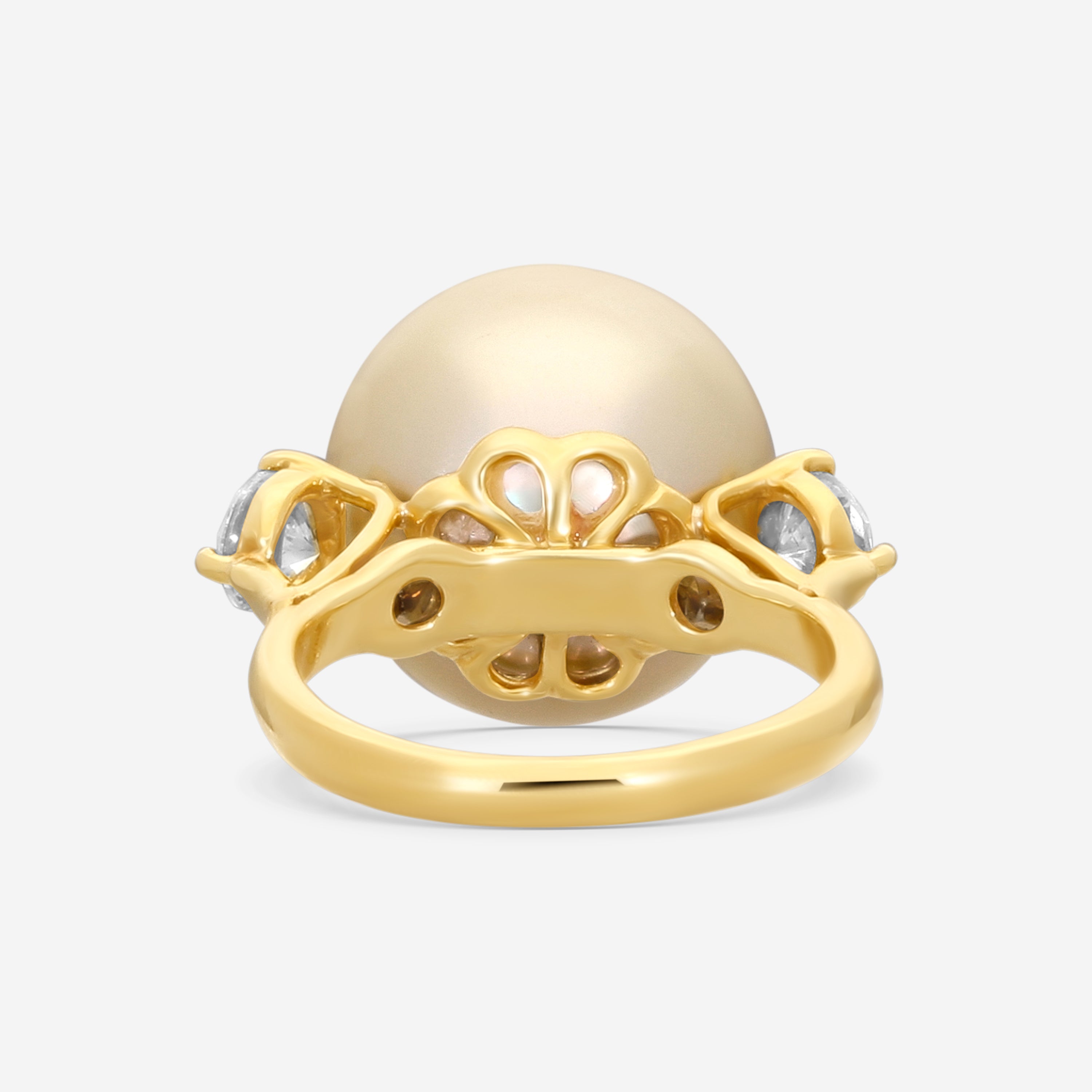ASSAEL - Fancy  Diamond & Golden South Sea Cultured Pearl  Ring; Single Button Pearl 14.8 x 14.3mm, 2 Diamonds 0.77 cts, 18KY, Sz 6 - R2851 - THE SOLIST