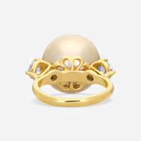ASSAEL - Fancy  Diamond & Golden South Sea Cultured Pearl  Ring; Single Button Pearl 14.8 x 14.3mm, 2 Diamonds 0.77 cts, 18KY, Sz 6 - R2851 - THE SOLIST