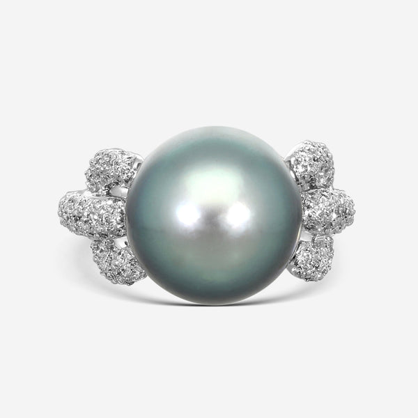 Assael 18K White Gold Tahitian Cultured Pearl & Diamond Statement Ring Sz. 6.5 R2869 - THE SOLIST