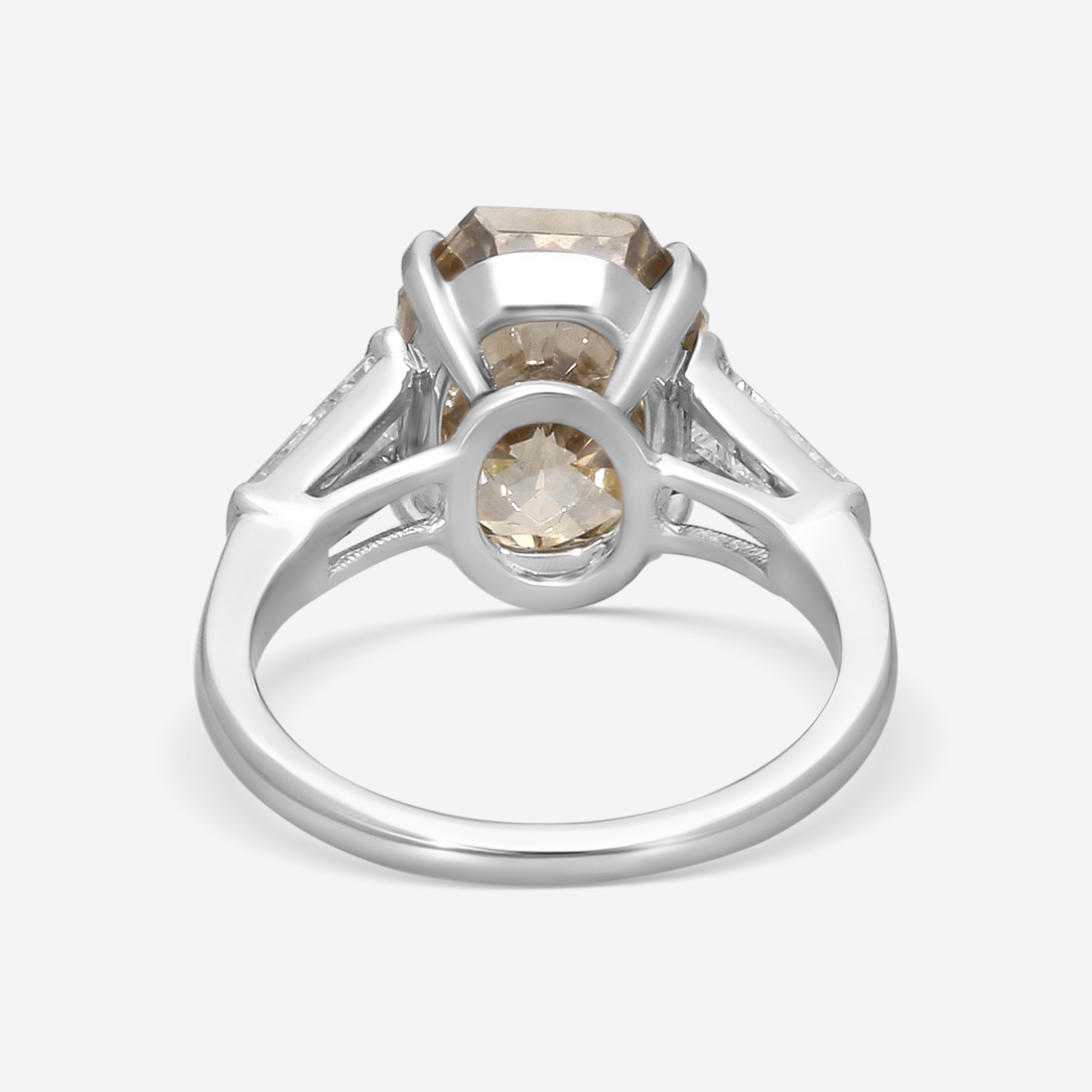 ASSAEL - Fancy Brown Diamond Ring; Single Octagonal Fancy Brown Diamond 5.05 cts, 2 Tapered Baguette Diamonds 0.70 ct, Platinum, Sz 5.5 - R2945 - THE SOLIST