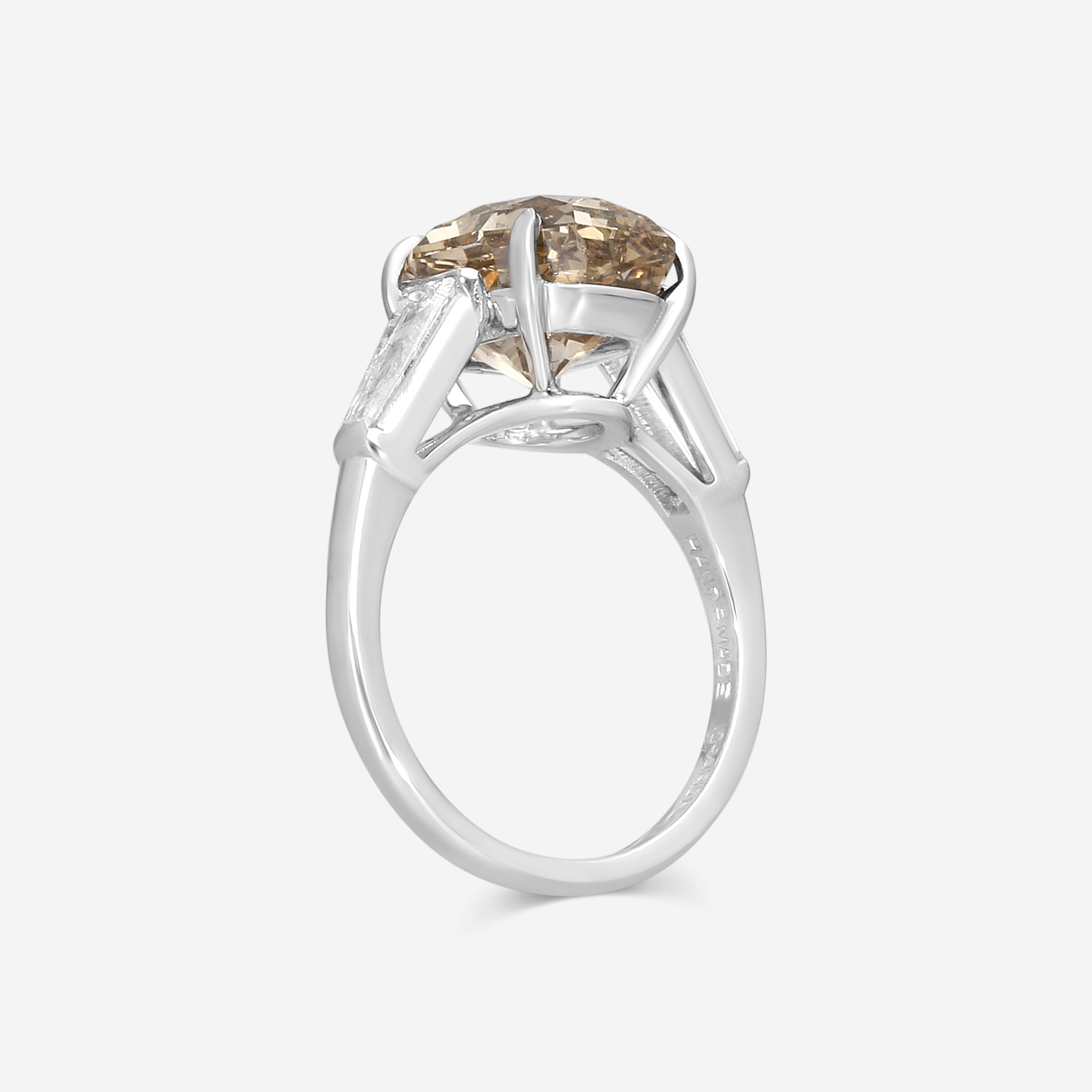 ASSAEL - Fancy Brown Diamond Ring; Single Octagonal Fancy Brown Diamond 5.05 cts, 2 Tapered Baguette Diamonds 0.70 ct, Platinum, Sz 5.5 - R2945 - THE SOLIST