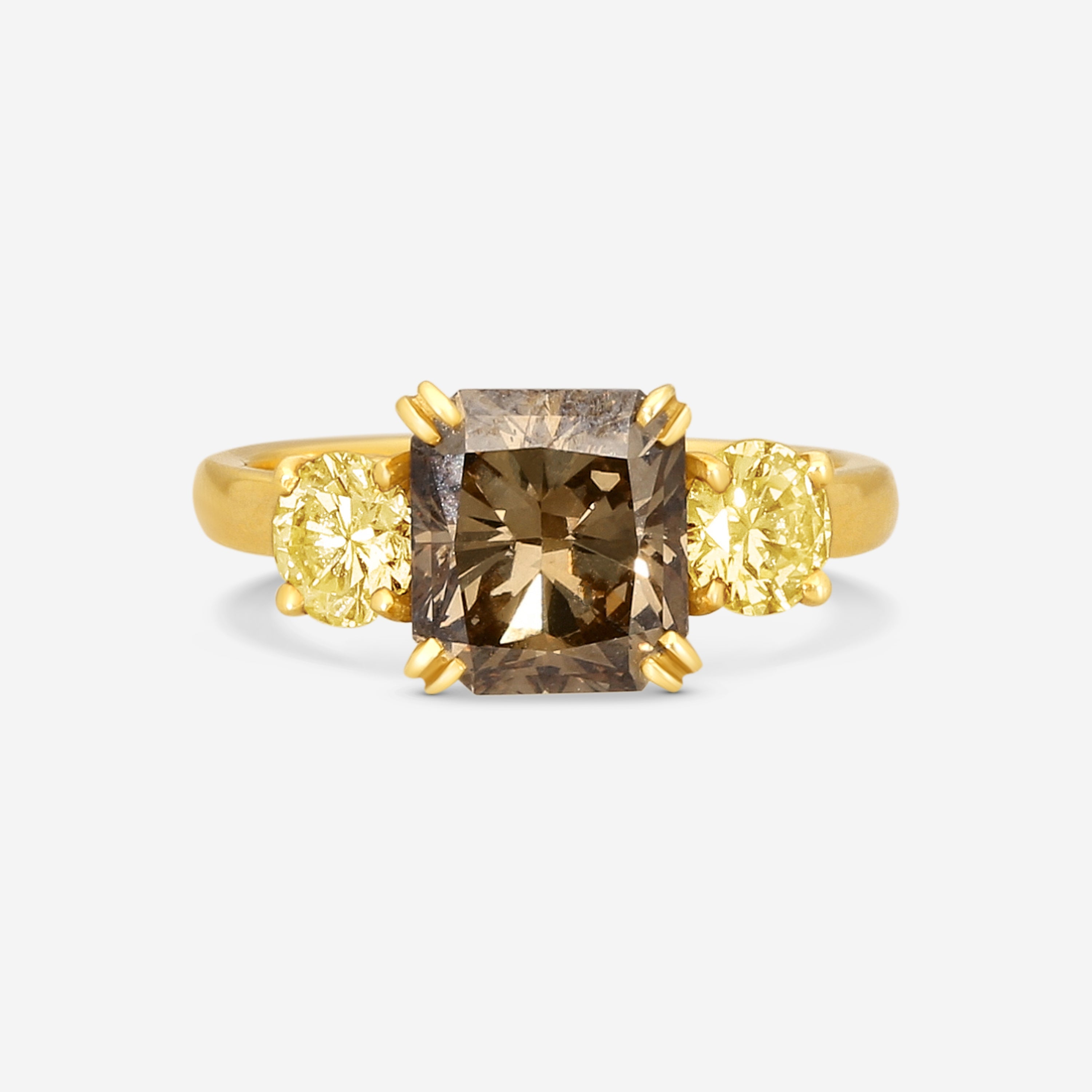 ASSAEL - Fancy Brown Diamond Ring; Emerald Cut Fancy Brown Diamond 2.66 cts, 2 FY Rd Diamonds 0.86 cts, 18KY, Sz 6 - R2946 - THE SOLIST
