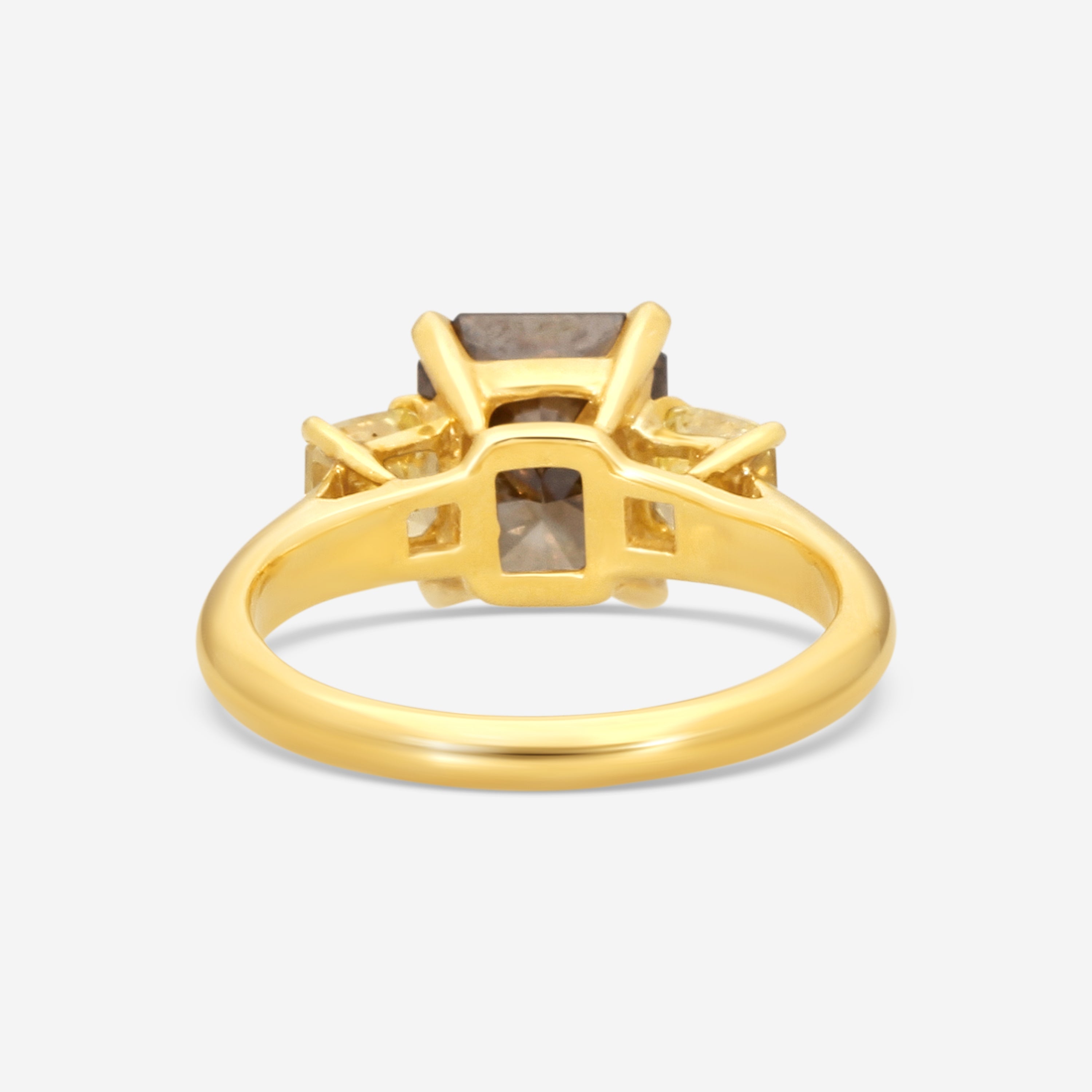 ASSAEL - Fancy Brown & Yellow Diamond Ring; Single Emerald Cut Brown Diamond 3.18 ct, 2 Radiant Cut Yellow Diamonds 0.86 cts, 18KY, Sz 5.75 - R2948 - THE SOLIST