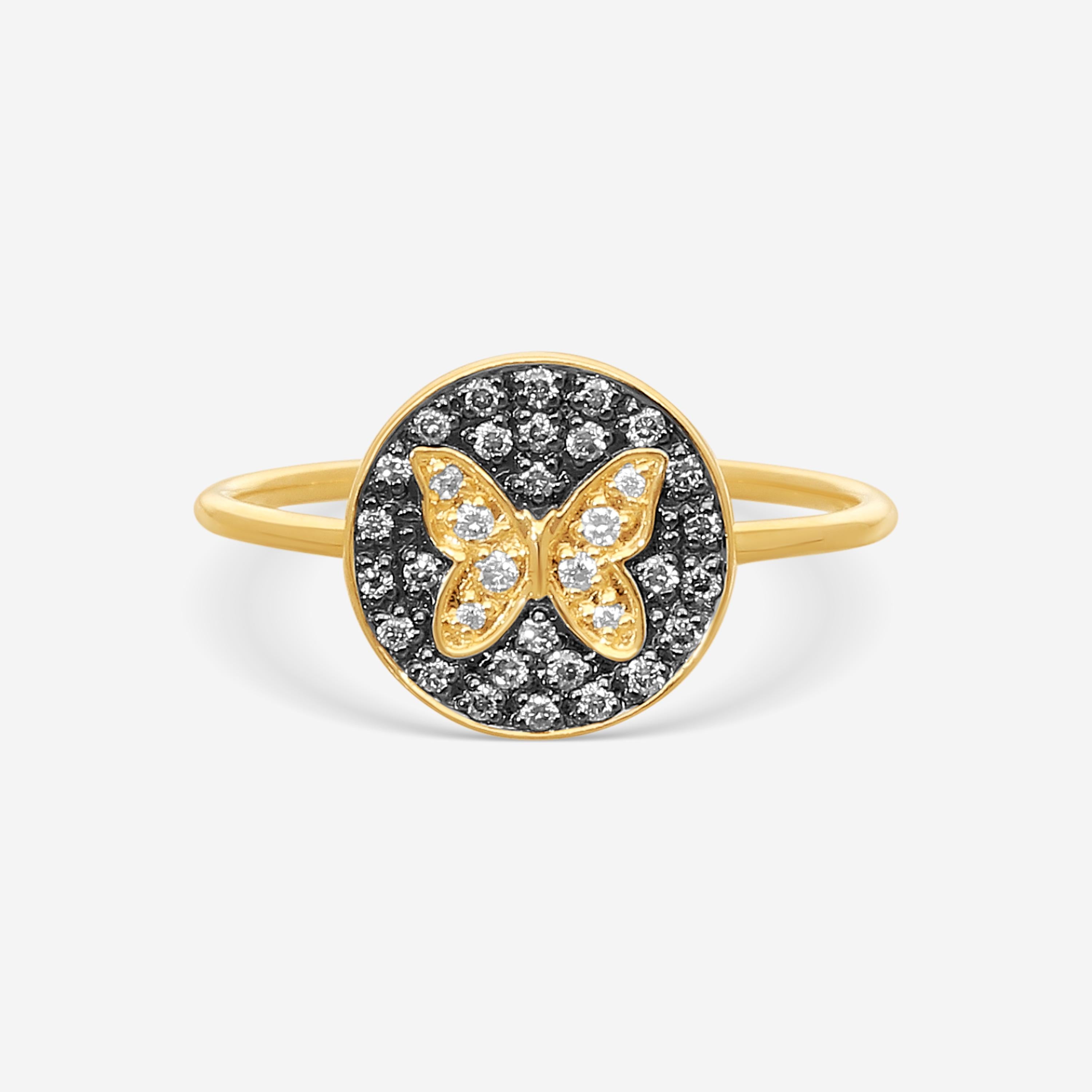 Sydney Evan Small Butterfly Medallion 14K Yellow Gold Diamond Ring Sz. 6 R35418BND-YB6