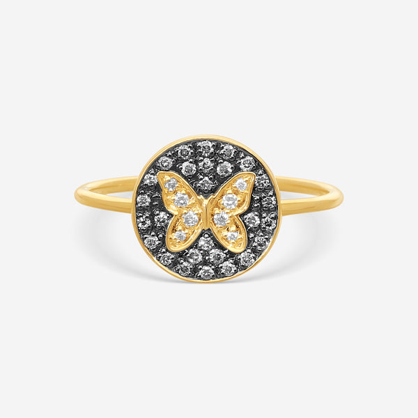 Sydney Evan Small Butterfly Medallion 14K Yellow Gold Diamond Ring Sz. 6 R35418BND-YB6
