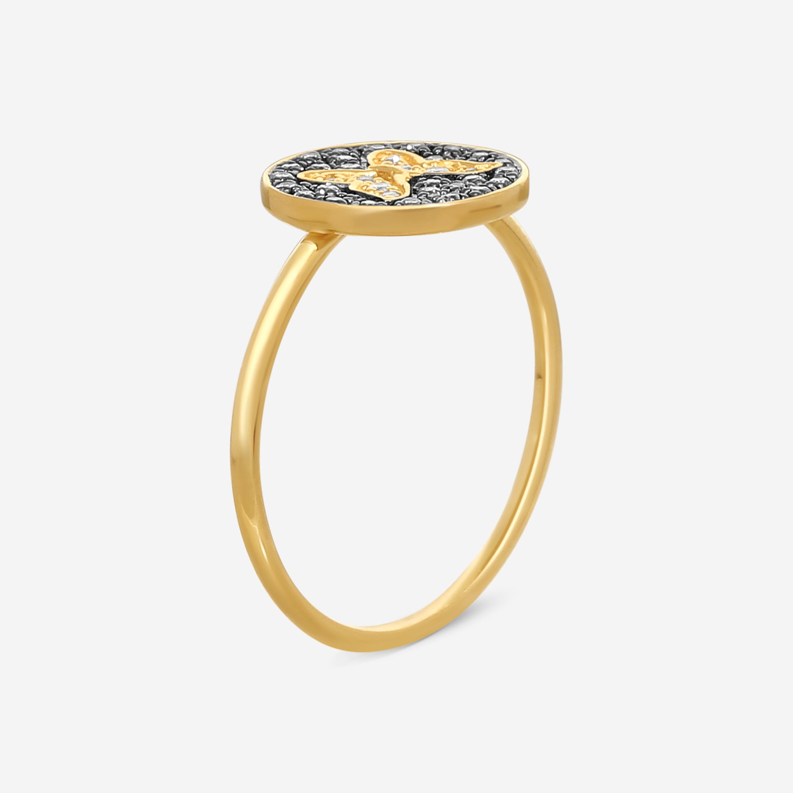 Sydney Evan Small Butterfly Medallion 14K Yellow Gold Diamond Ring Sz. 6 R35418BND-YB6