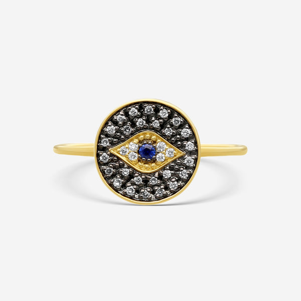 Sydney Evan Pavé Small Protective Eye Medallion 14K Yellow Gold Diamond & Sapphire Ring Sz. 6.5 R35432BND-YB6.5