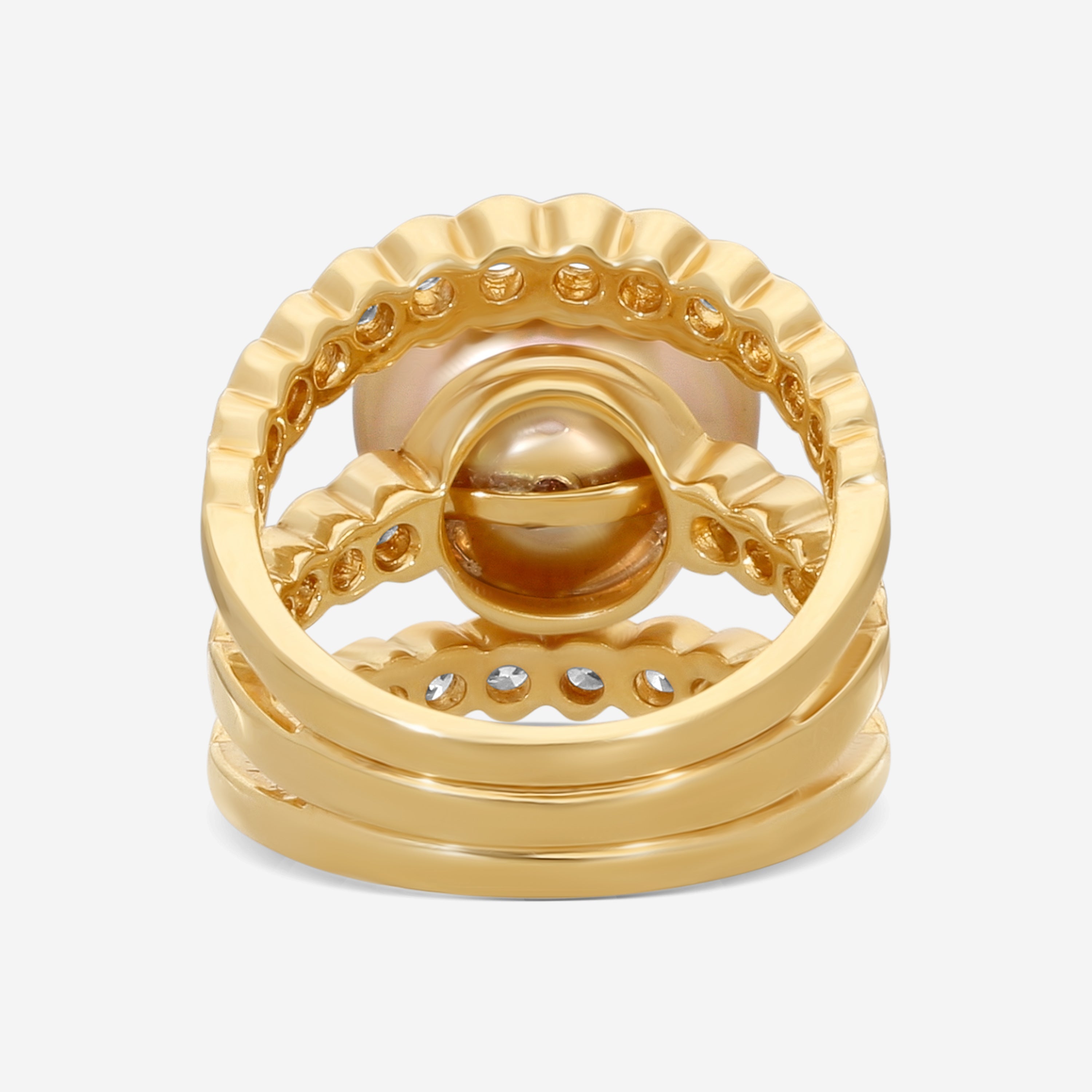 ASSAEL - Diamond & Golden South Sea Cultured Pearl Ring; Single Button Pearl 12.8 X 11.7mm, 38 Diamonds 1.72 cts, 18KY, Sz 6 - R4237 - THE SOLIST