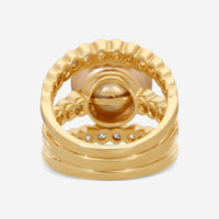 ASSAEL - Diamond & Golden South Sea Cultured Pearl Ring; Single Button Pearl 12.8 X 11.7mm, 38 Diamonds 1.72 cts, 18KY, Sz 6 - R4237 - THE SOLIST