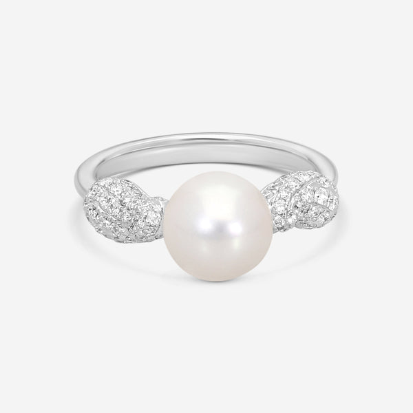 ASSAEL - Diamond & Akoya Cultured Pearl Ring; Single Pearl 8.0 - 8.5mm,  78 Diamonds 0.42 cts, 18KW, Sz 6 - R4273 - THE SOLIST