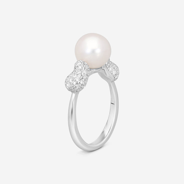 ASSAEL - Diamond & Akoya Cultured Pearl Ring; Single Pearl 8.0 - 8.5mm,  78 Diamonds 0.42 cts, 18KW, Sz 6 - R4273 - THE SOLIST