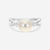 Assael 18K White Gold Diamond & Akoya Cultured Single Pearl Ring Sz. 6.5 R4298 - THE SOLIST