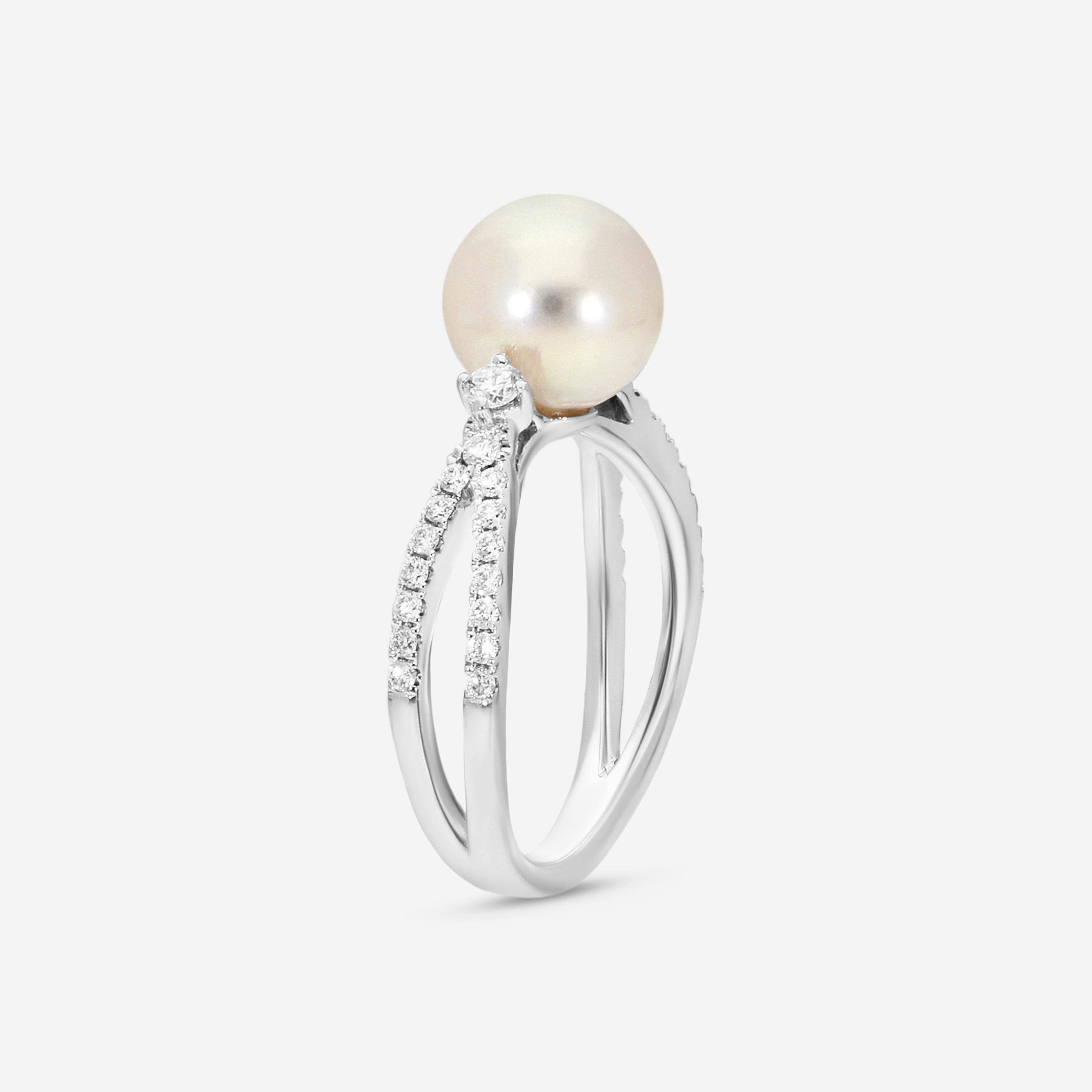 Assael 18K White Gold Diamond & Akoya Cultured Single Pearl Ring Sz. 6.5 R4298 - THE SOLIST