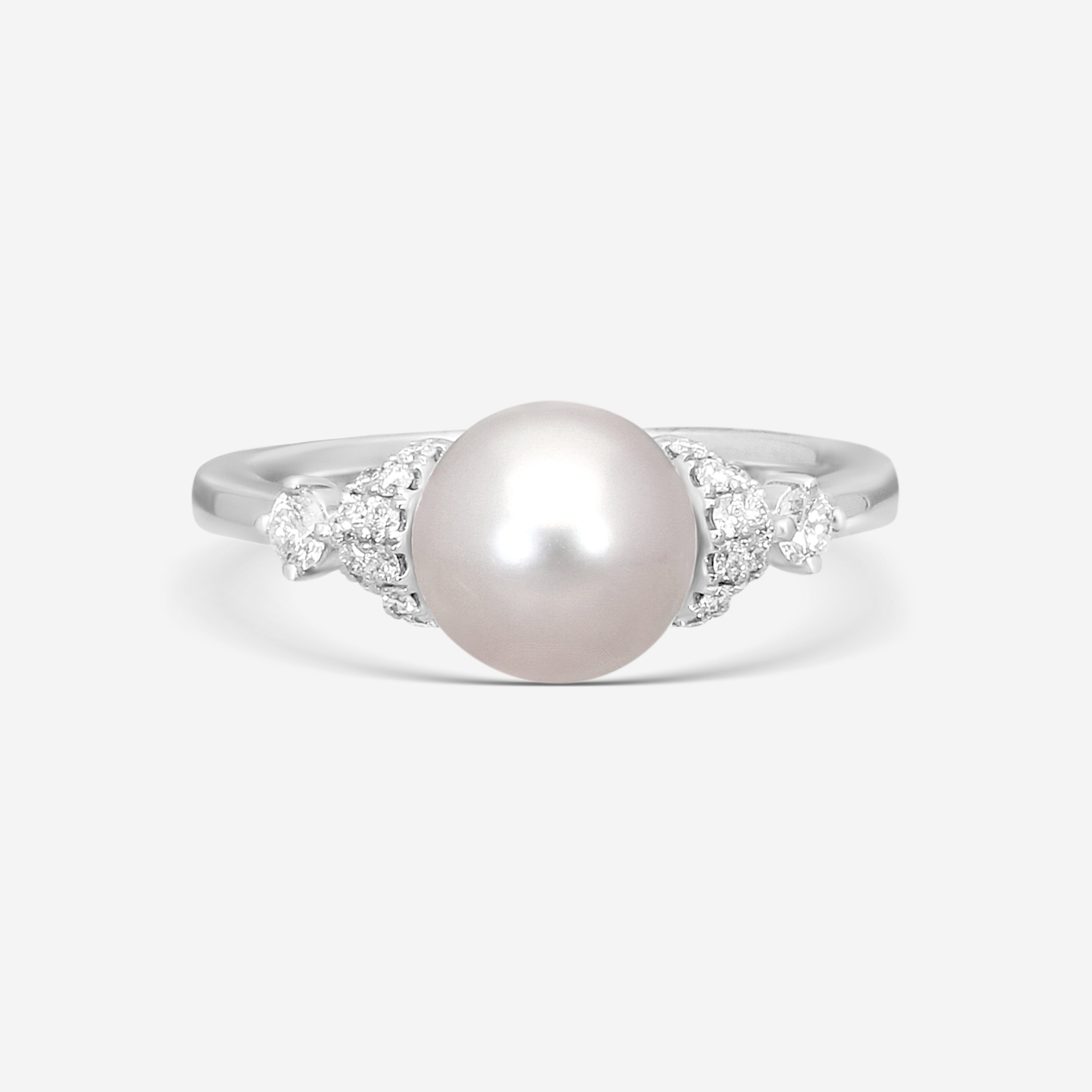 Assael 18K White Gold Akoya Cultured Pearl & Diamond Ring Sz. 6.5 R4436