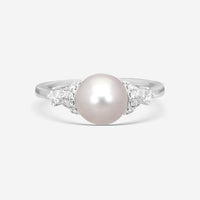Assael 18K White Gold Akoya Cultured Pearl & Diamond Ring Sz. 6.5 R4436