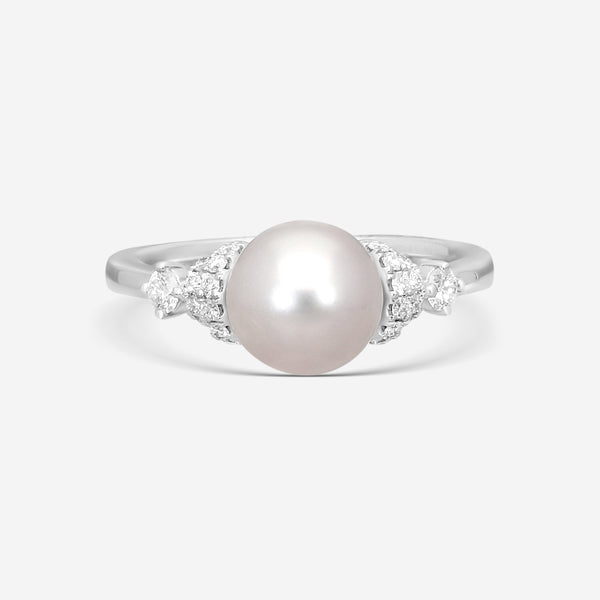 Assael 18K White Gold Akoya Cultured Pearl & Diamond Ring Sz. 6.5 R4436
